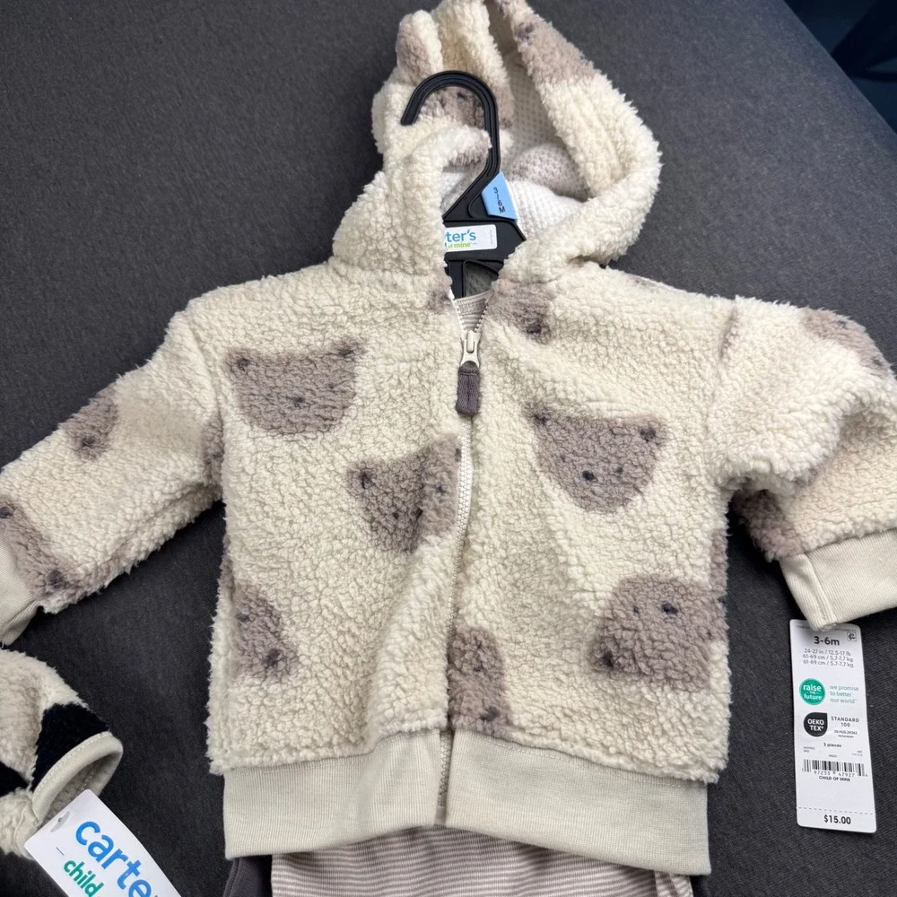 Carter's Child of Mine Baby Fleece Hoodie Bodysuit Pants 2 Set Bundle 0-3M 3-6M